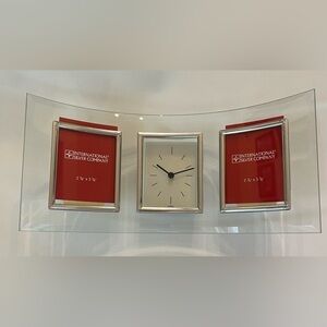 International silver company glass frame with clock
